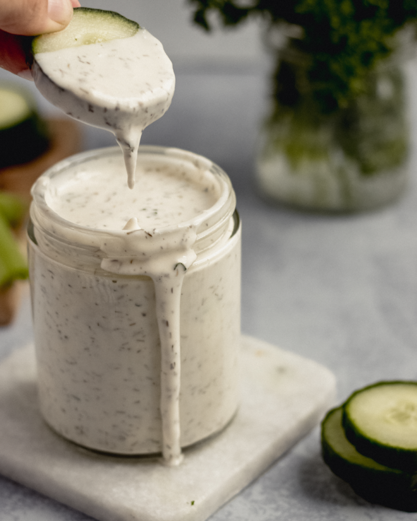 dairy free ranch on a cucumber